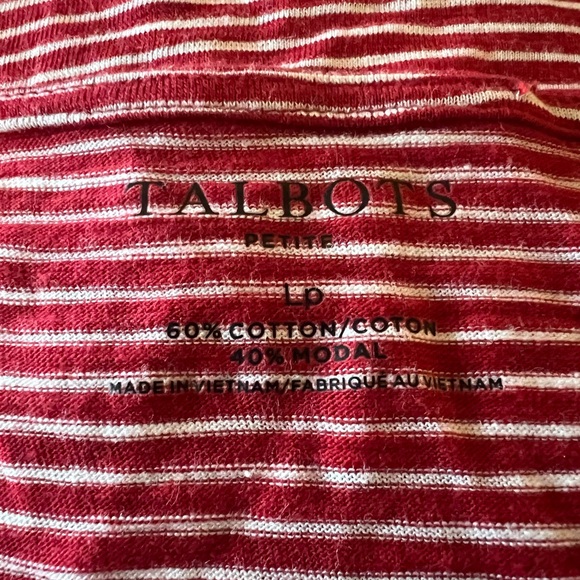 Talbots Red White Horizontal Striped Shirt Short Sleeve Top NWT Petite Large PL - Picture 4 of 10